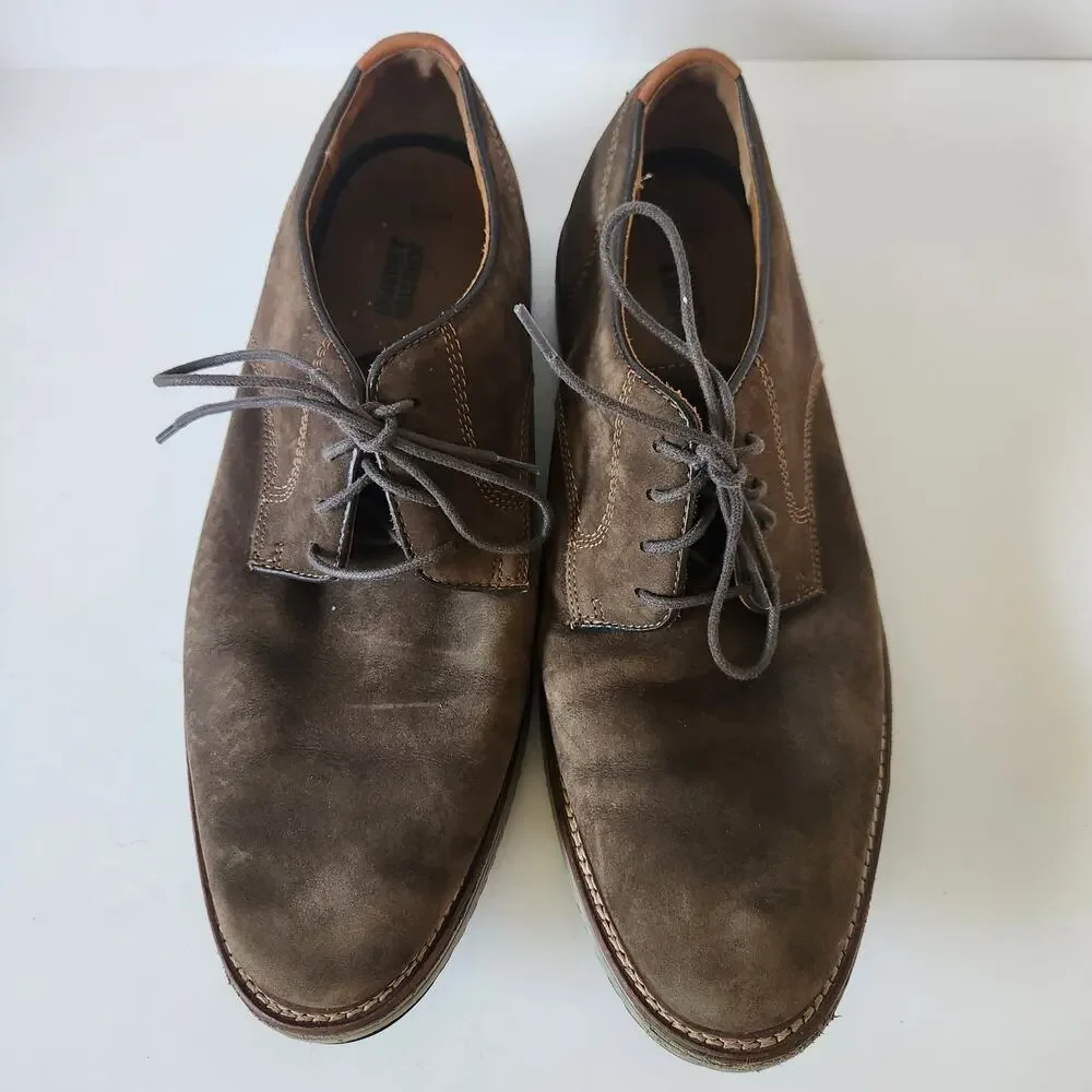 Johnston & Murphy Upton Plain Toe Nubuck Shoes Mens SZ 12M Brown Trufoam Lace Up